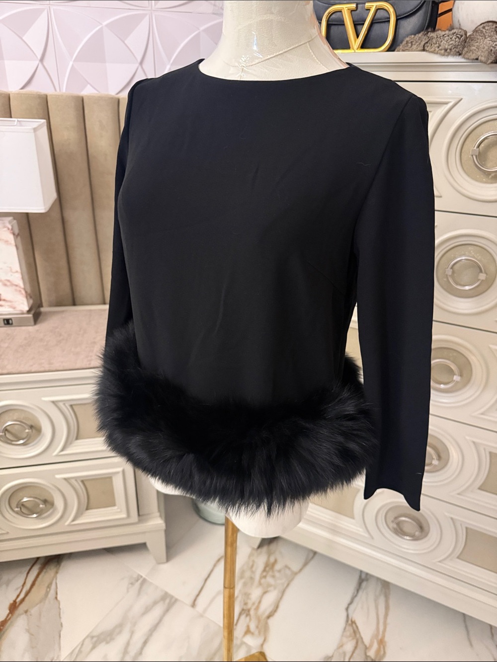 Real Fox fur trimmed blouse